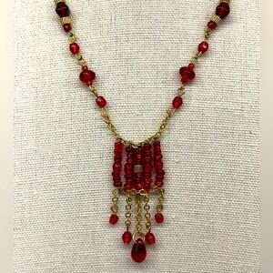 Vintage VJ Signed Red Beaded Boho Necklace